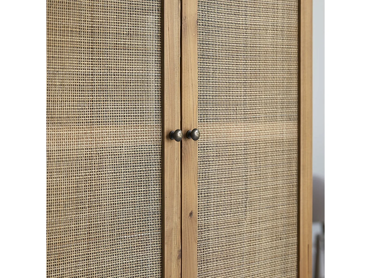 Schrank aus Pinienholz und Rattangeflecht 200 Ninon