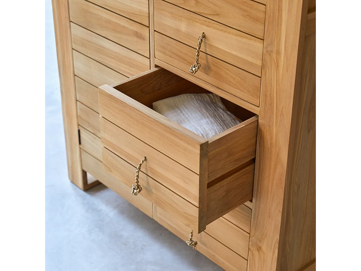 Kleiderschrank Schrank massives Teakholz 180cm 2Türen viel Stauraum Neu Tikamoon