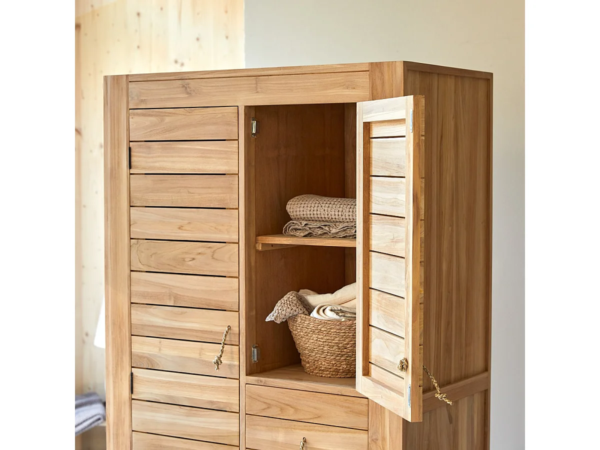 Kleiderschrank Schrank massives Teakholz 180cm 2Türen viel Stauraum Neu Tikamoon