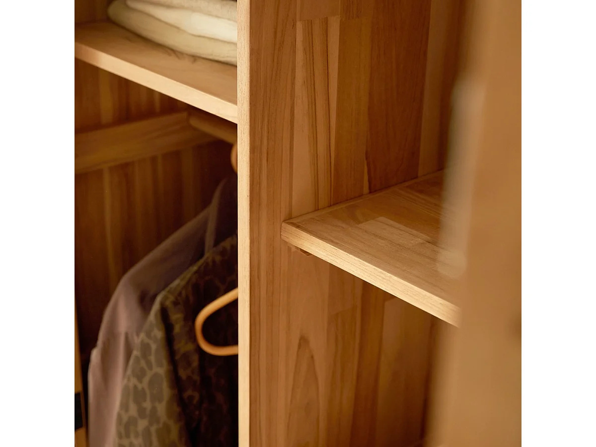 Kleiderschrank Schrank massives Teakholz 180cm 2Türen viel Stauraum Neu Tikamoon