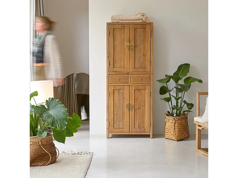 Armoire en bois de pin massif recyclé Yuki Naturel