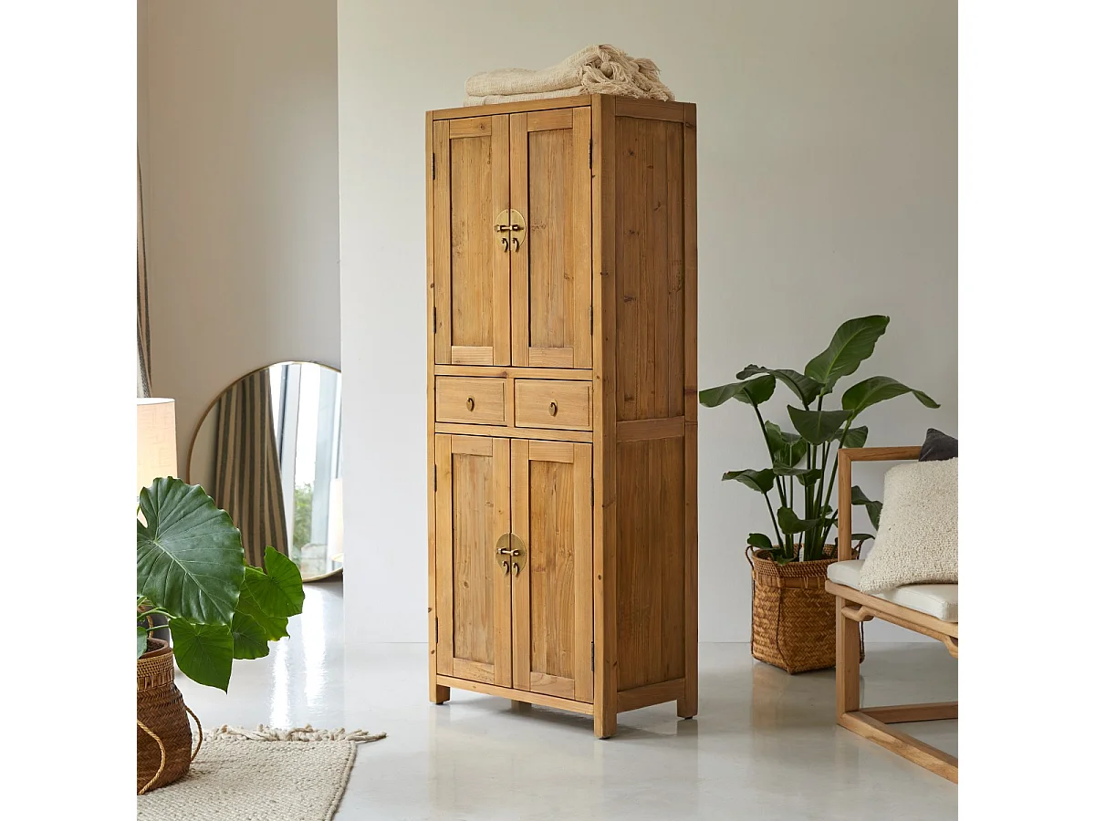 Schrank Yuki aus massivem Recycling-Kiefernholz Natur