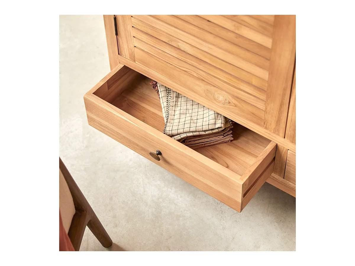 Kleiderschrank Schrank aus Teakholz Schlafzimmer 195 cm Lattenoptik