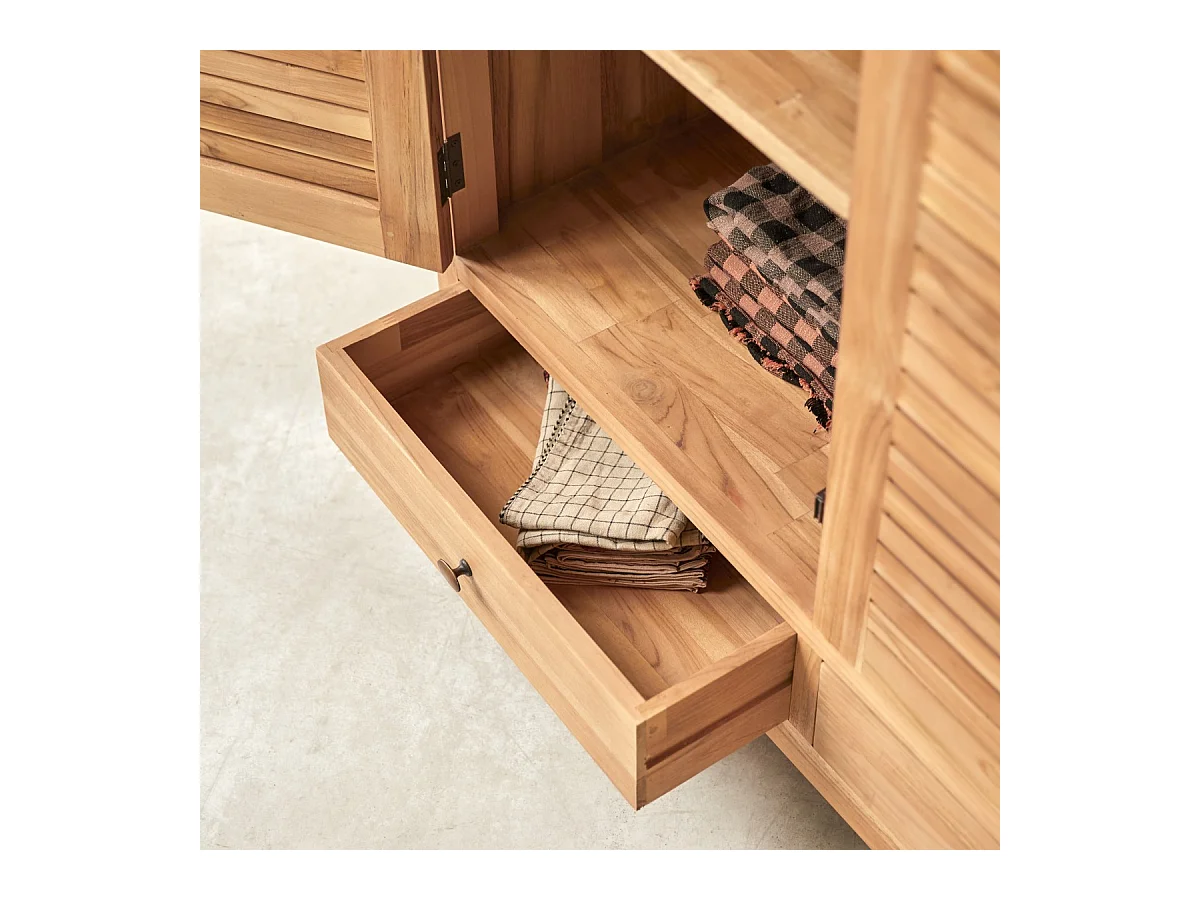 Kleiderschrank Schrank aus Teakholz Schlafzimmer 195 cm Lattenoptik