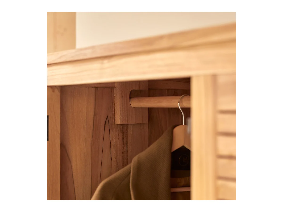 Kleiderschrank Schrank aus Teakholz Schlafzimmer 195 cm Lattenoptik