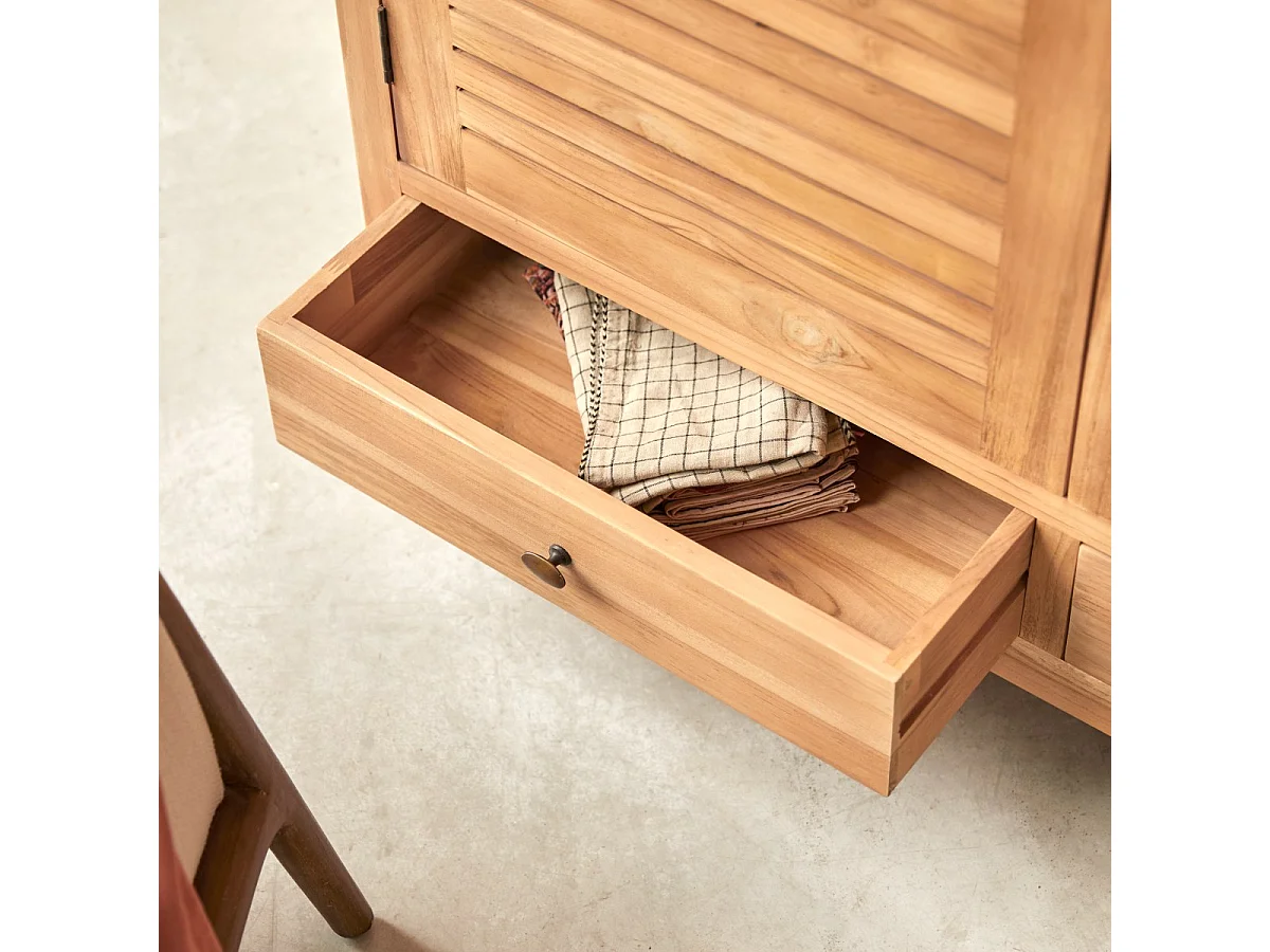 Kleiderschrank Schrank aus Teakholz Schlafzimmer 195 cm Lattenoptik