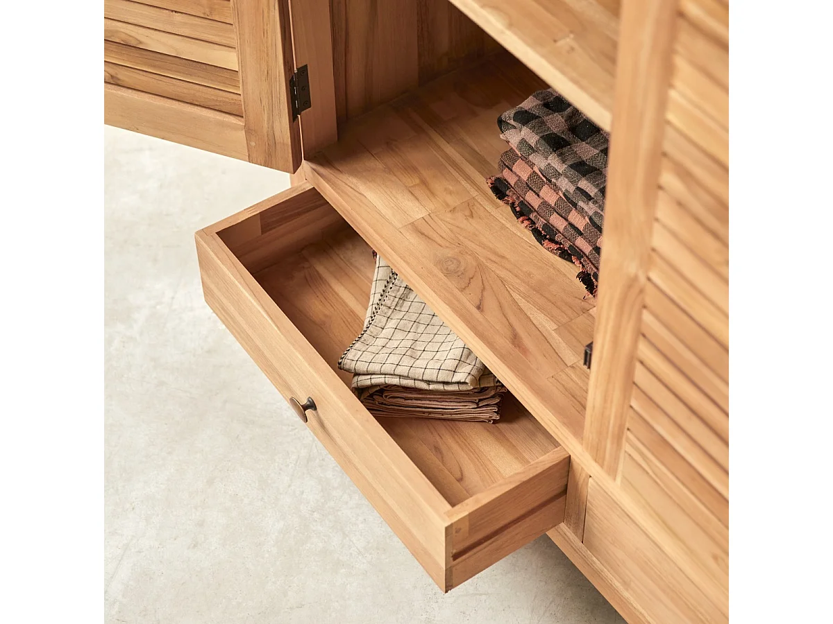 Kleiderschrank Schrank aus Teakholz Schlafzimmer 195 cm Lattenoptik