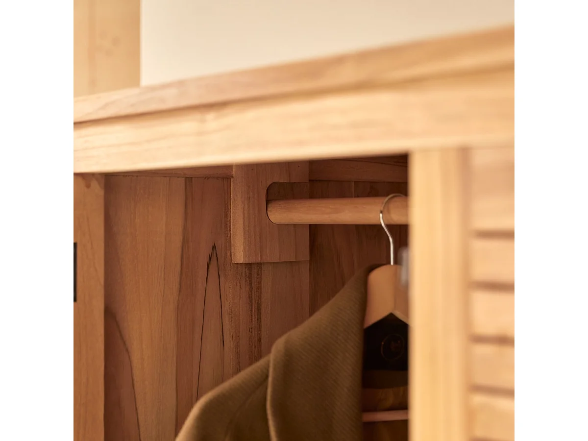 Kleiderschrank Schrank aus Teakholz Schlafzimmer 195 cm Lattenoptik
