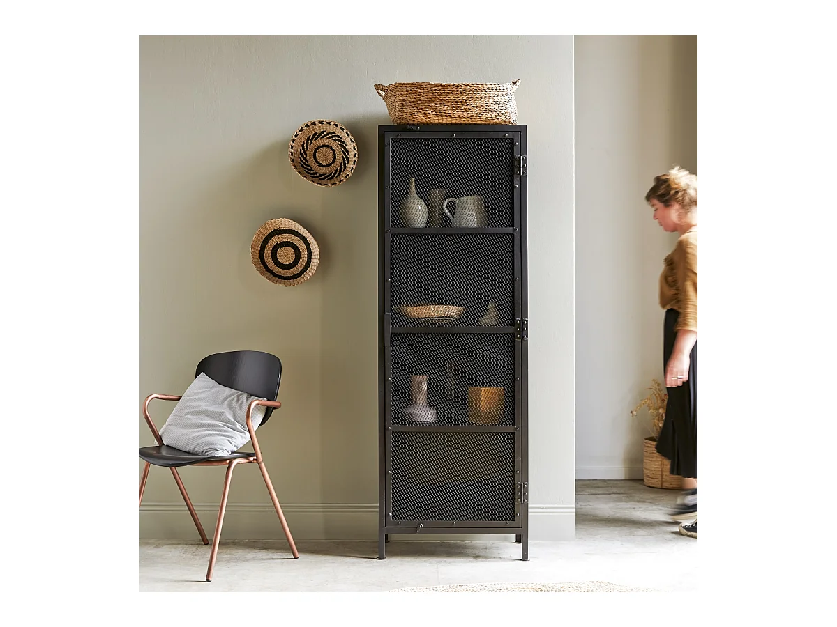 Schrank aus Metall schwarz mit Metallgeflecht 175 Alma
