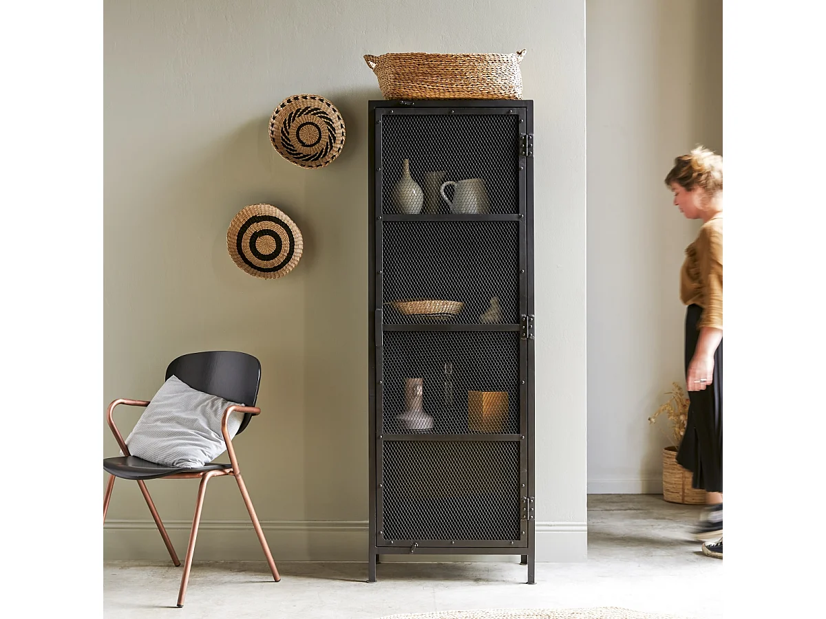 Schrank aus Metall schwarz mit Metallgeflecht 175 Alma