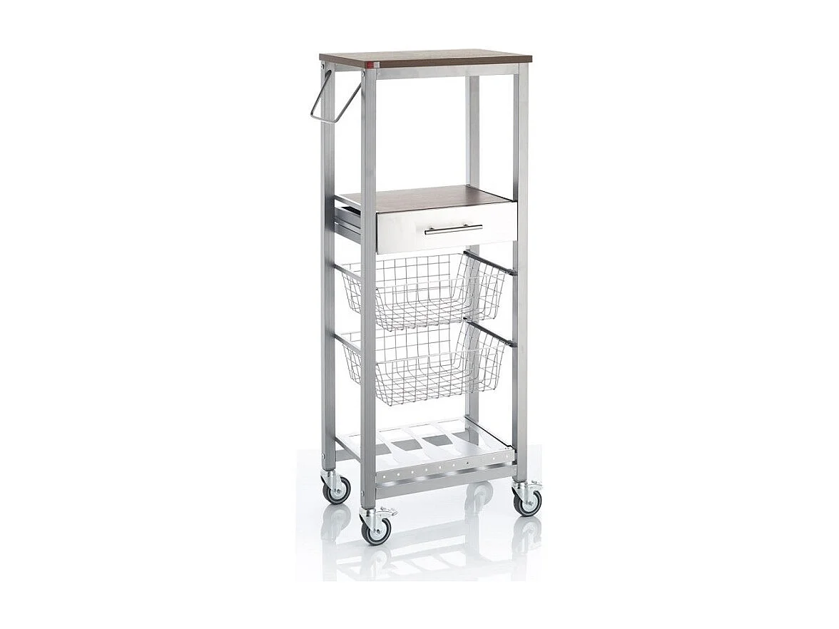 Chariot de cuisine haut, Desserte - couleur Gris aluminium, Acier inoxydable, Cerisier - 123*48,5*34 cm - ONDA ALTO