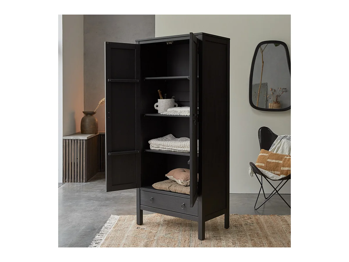 Schrank aus massivem Kiefernholz 180 Thaki Black