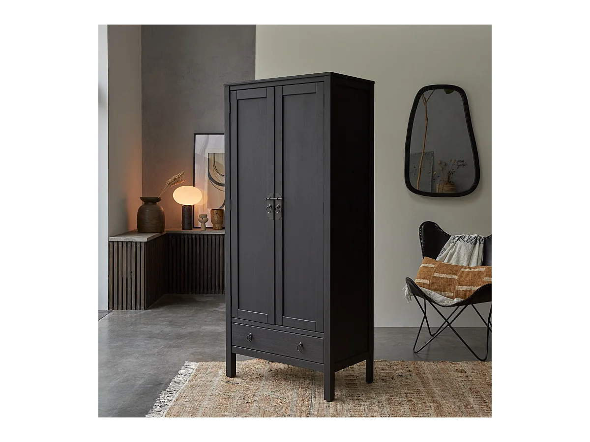 Schrank aus massivem Kiefernholz 180 Thaki Black