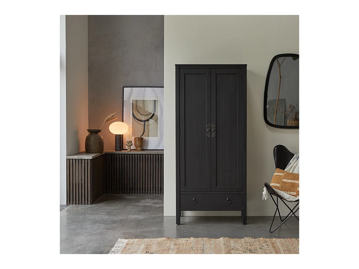 Schrank aus massivem Kiefernholz 180 Thaki Black