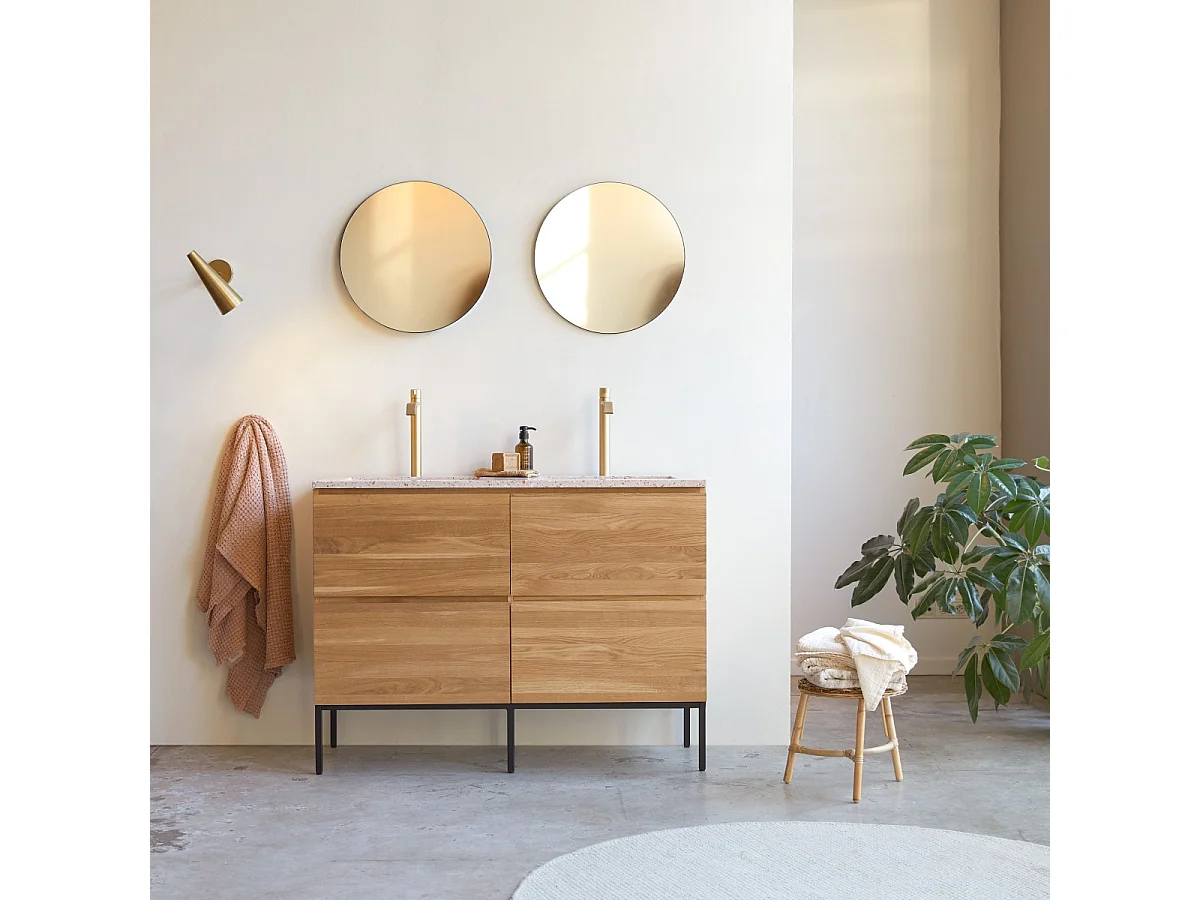 Badezimmermöbel Nova aus massivem Eichenholz und Premium-Terrazzo Pink 120