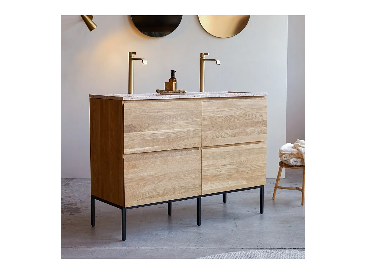 Badezimmermöbel Nova aus massivem Eichenholz und Premium-Terrazzo Pink 120