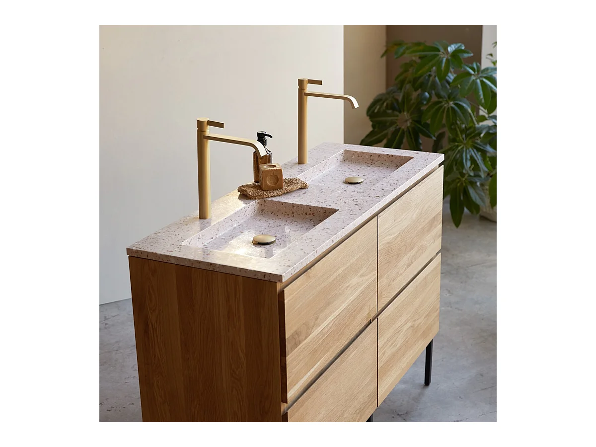 Badezimmermöbel Nova aus massivem Eichenholz und Premium-Terrazzo Pink 120