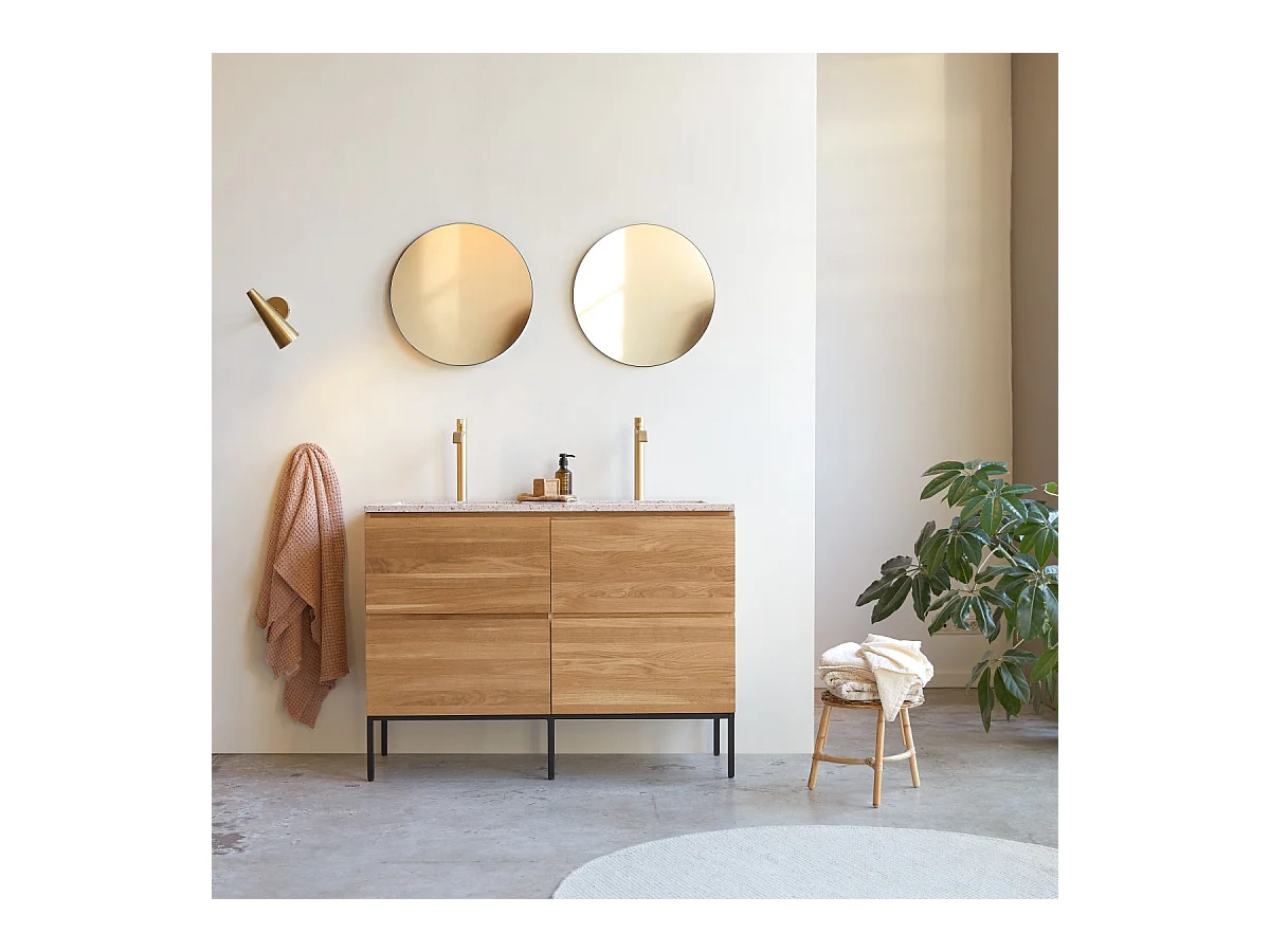 Mobile per il Bagno in legno di rovere e battuto di terrazzo premium 120 Nova