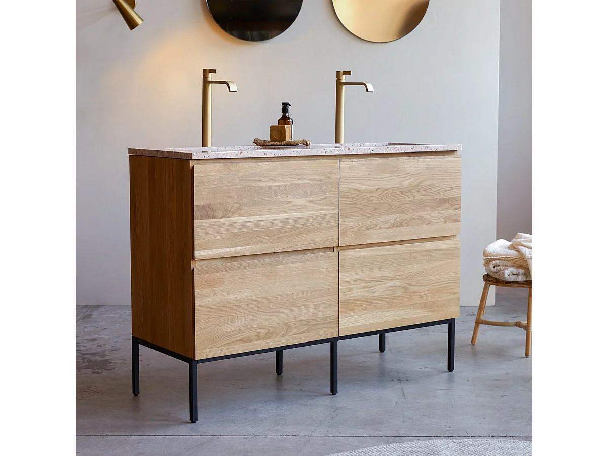 Mobile per il Bagno in legno di rovere e battuto di terrazzo premium 120 Nova