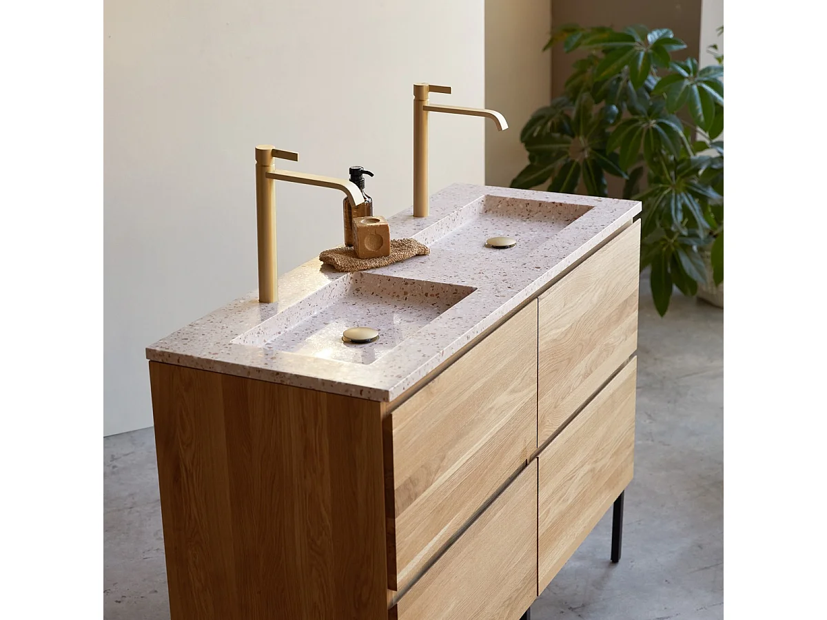 Mobile per il Bagno in legno di rovere e battuto di terrazzo premium 120 Nova