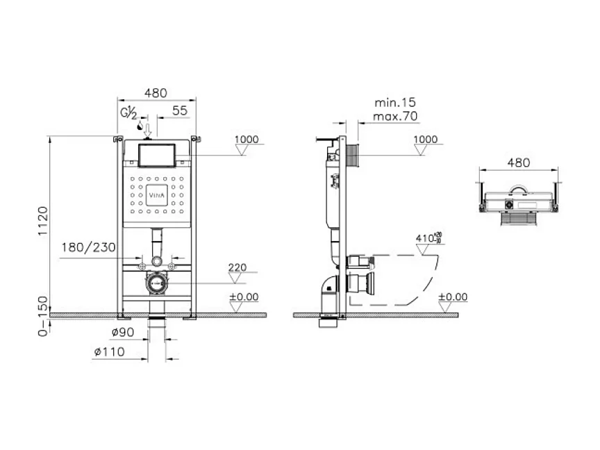 Bâti-support sol-mur VITRA V-Fix Core CC