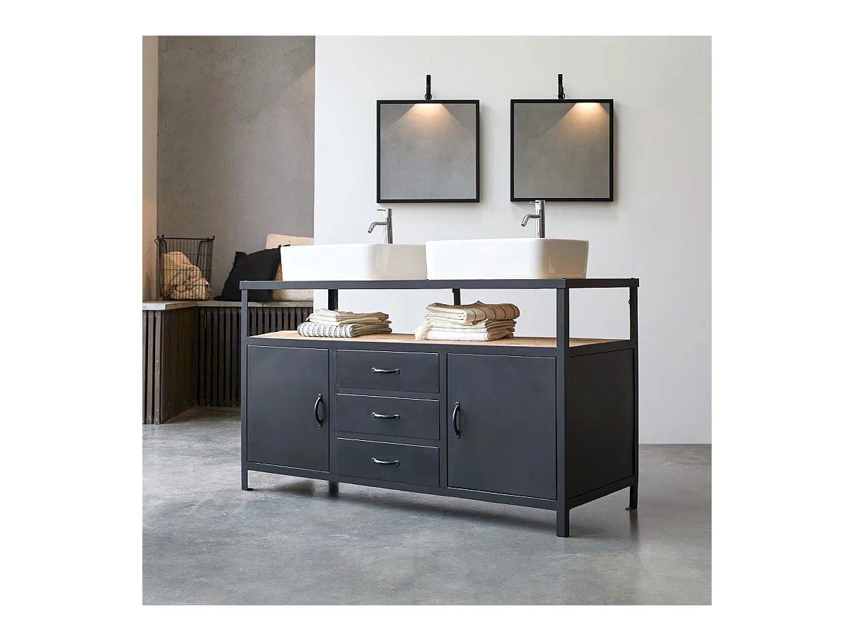 Mobili da bagno in legno di mango e metallo 140 cm Industriel