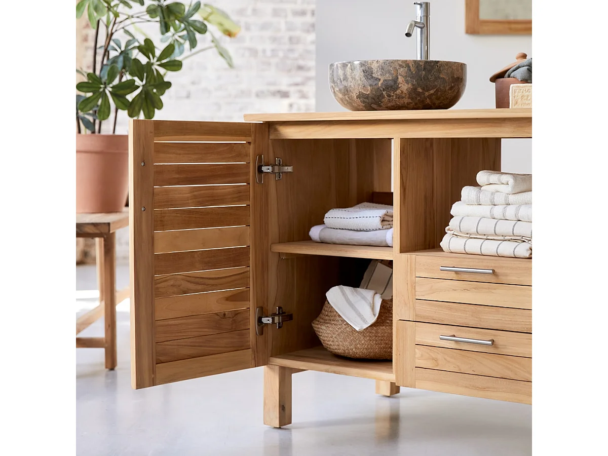 Badunterschrank aus massives Teakholz 125 Soho