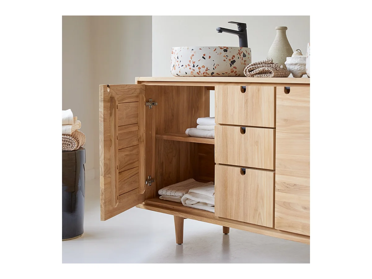 Waschbeckenunterschrank aus Teak 145 cm Massivholz Jonak