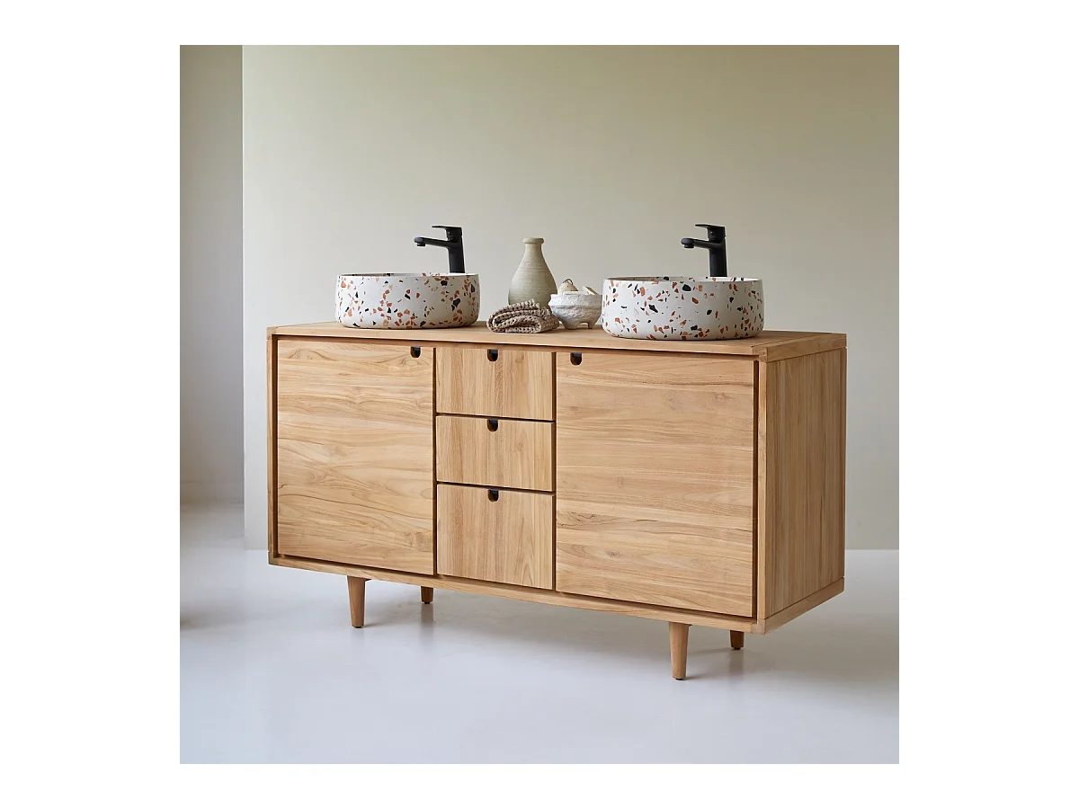 Waschbeckenunterschrank aus Teak 145 cm Massivholz Jonak