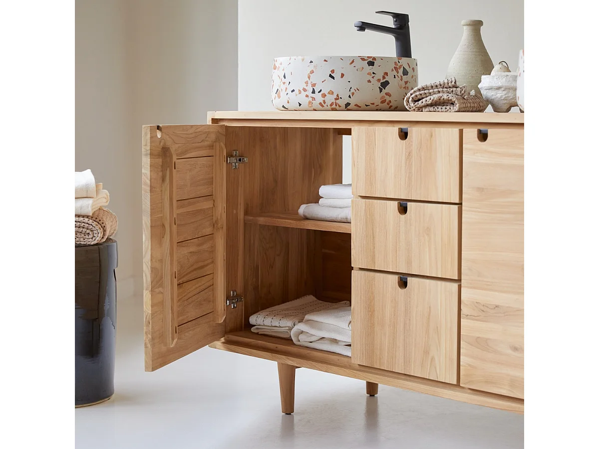 Meuble sous vasque en bois de teck 145 Jonàk