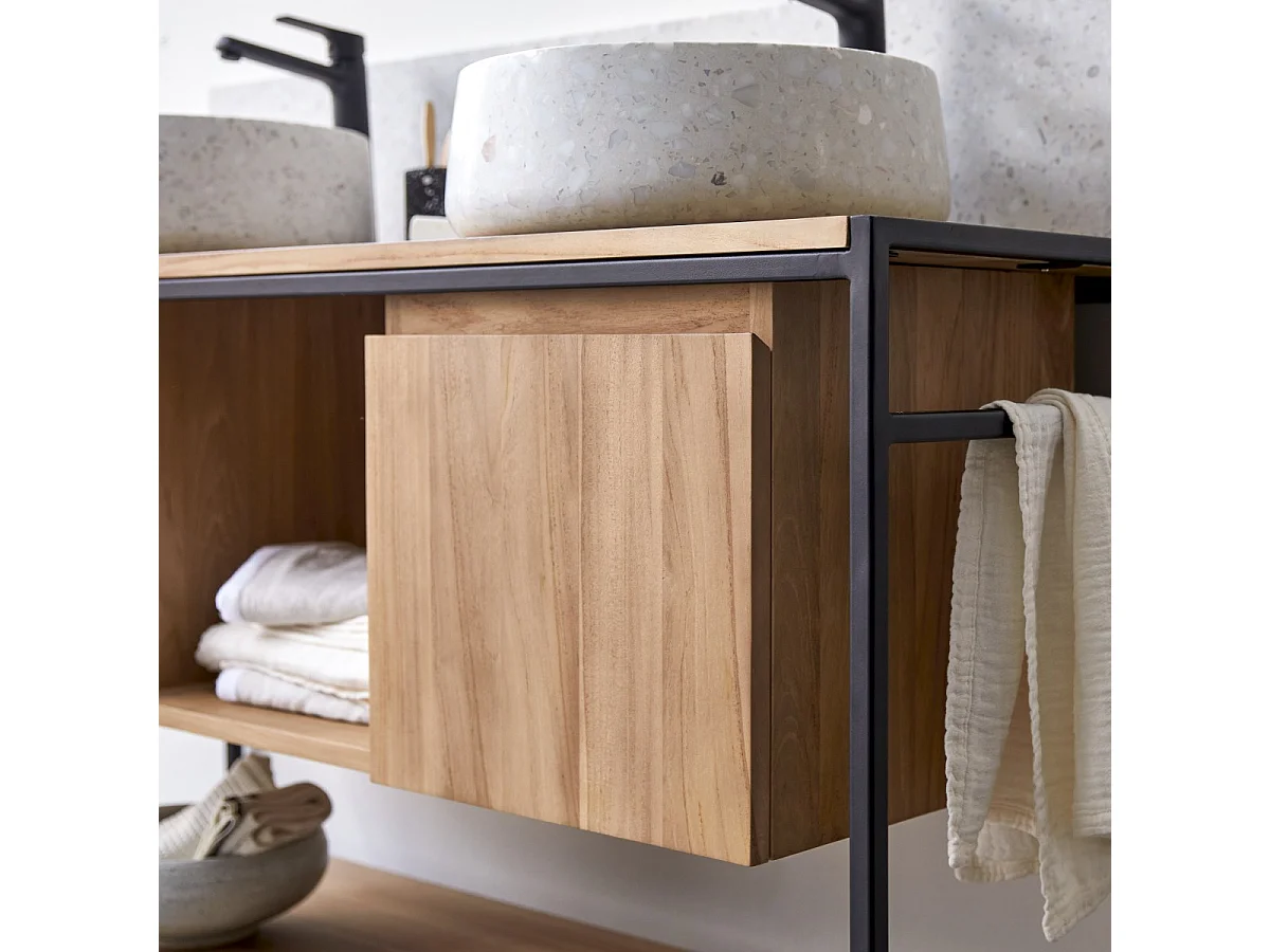 Mobili da bagno in metallo e legno di teak 140 Michal