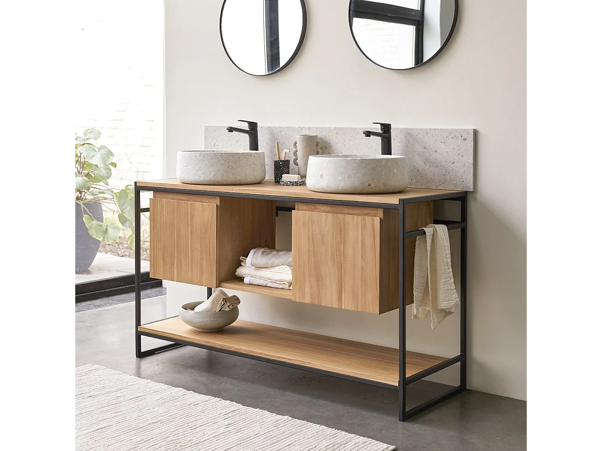 Mobili da bagno in metallo e legno di teak 140 Michal