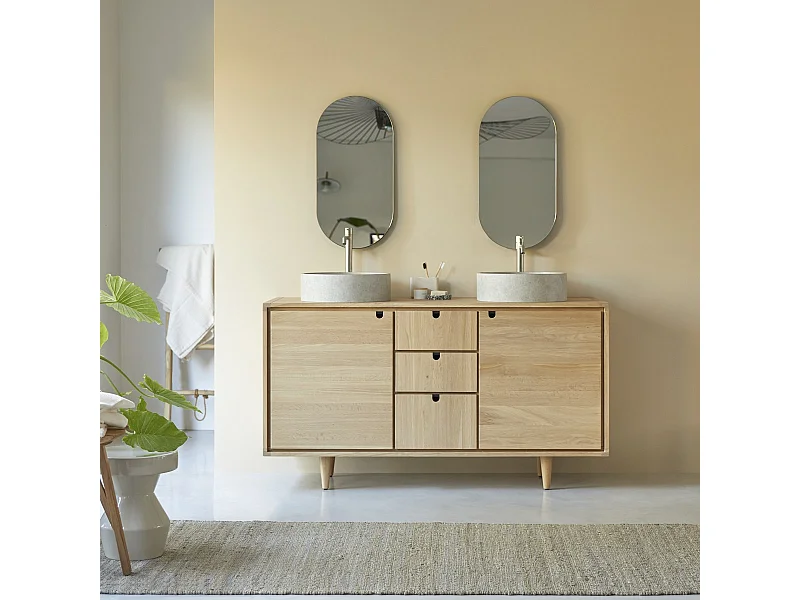 Meuble sous vasque en bois de chêne 145 Jonàk