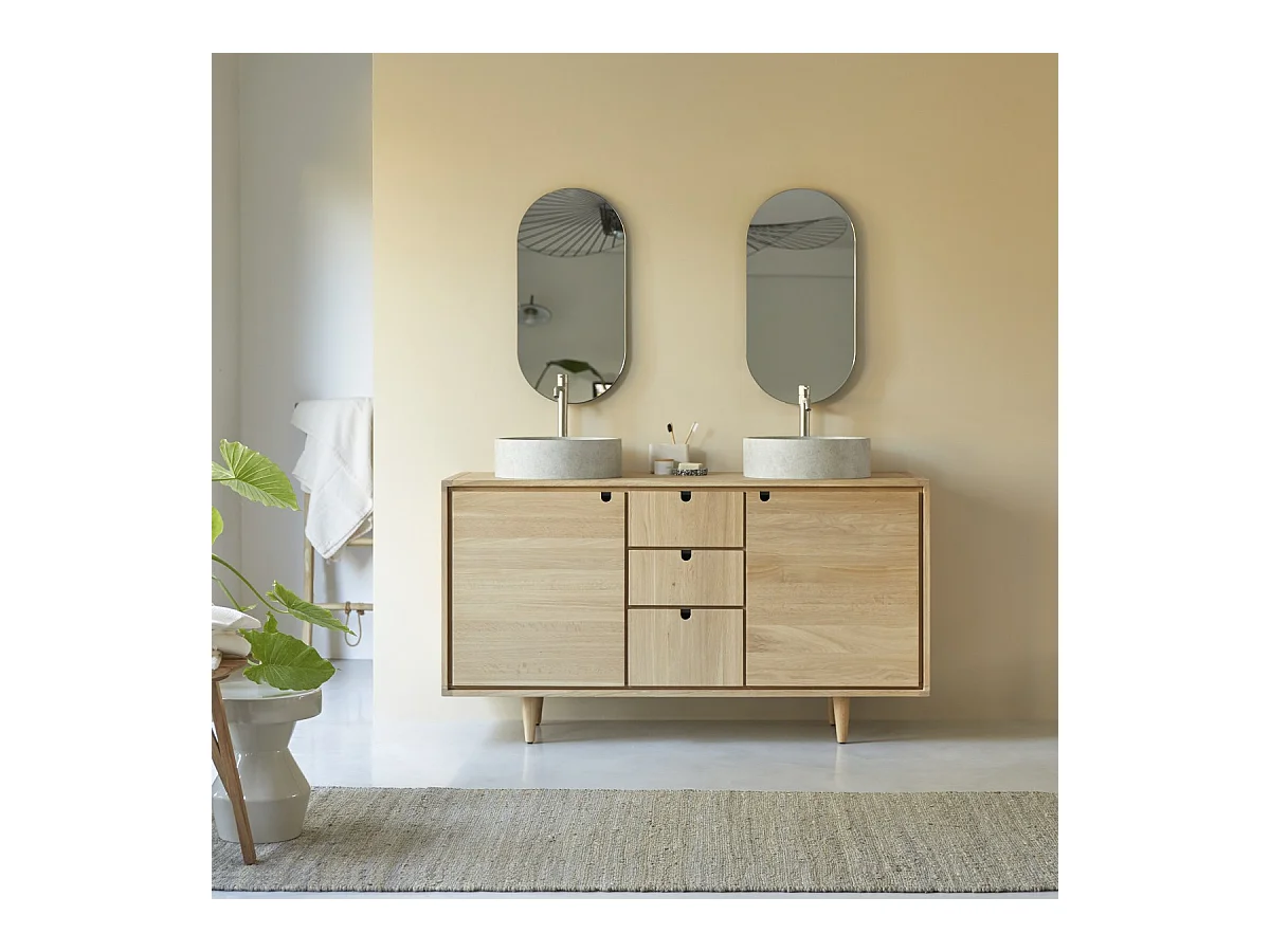 Meuble sous vasque en bois de chêne 145 Jonàk