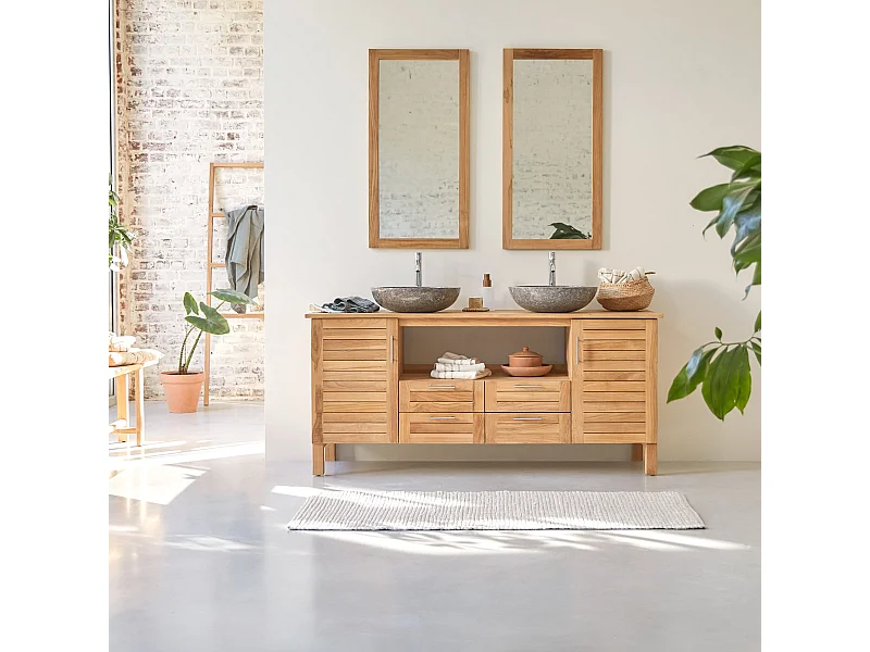 Mobili da bagno sottolavabo in legno massello di Teak per 2 lavabi 165 Soho