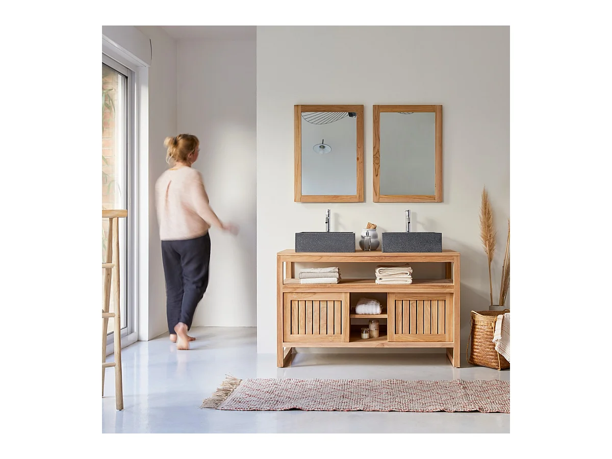 Bad Unterschrank aus massives Teakholz 120 cm unbehandelt