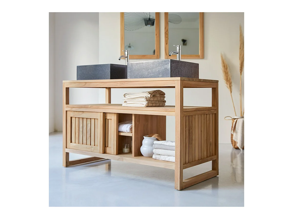 Bad Unterschrank aus massives Teakholz 120 cm unbehandelt