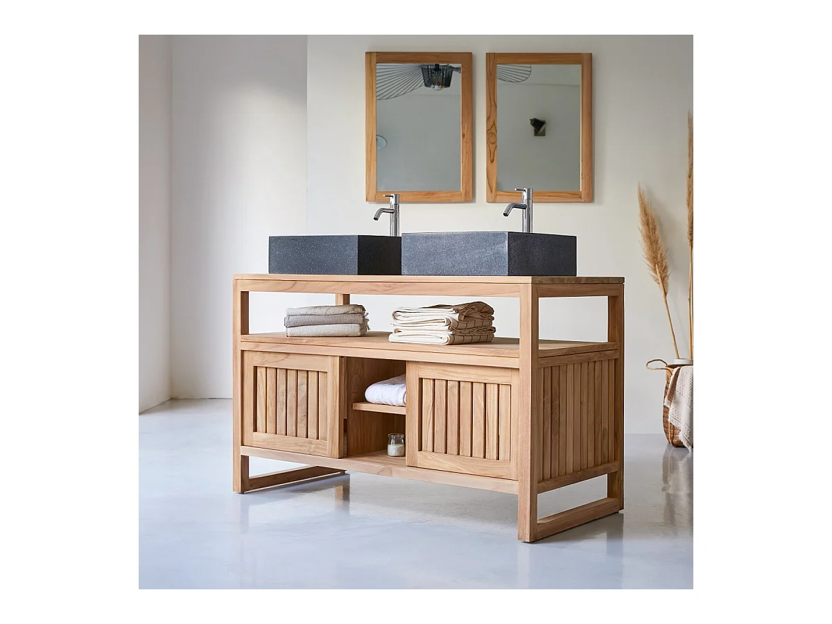 Bad Unterschrank aus massives Teakholz 120 cm unbehandelt