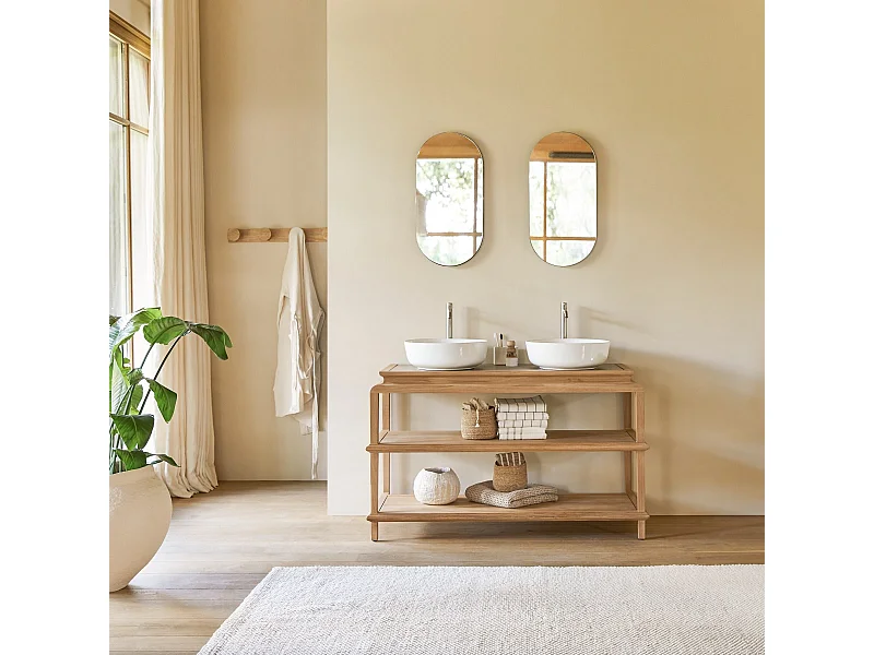 Meuble de salle de bain en bois de teck massif Achille 135 cm
