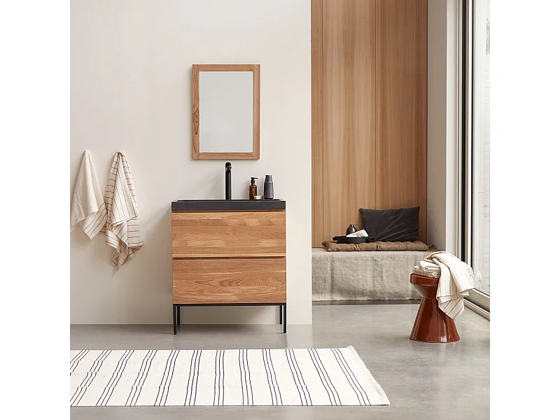 Mobile per il Bagno in legno di rovere e pietra lavica 80 Nova