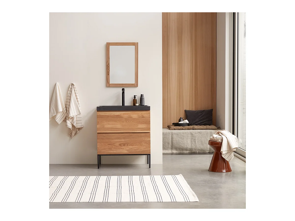 Meuble Salle de bain en bois de chêne et pierre de lave 80 Nova