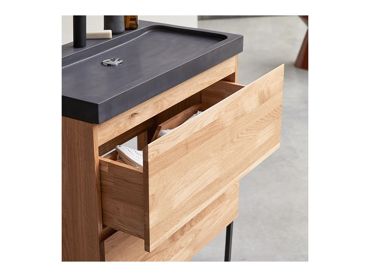 Meuble Salle de bain en bois de chêne et pierre de lave 80 Nova