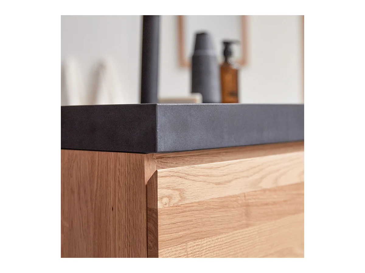 Meuble Salle de bain en bois de chêne et pierre de lave 80 Nova