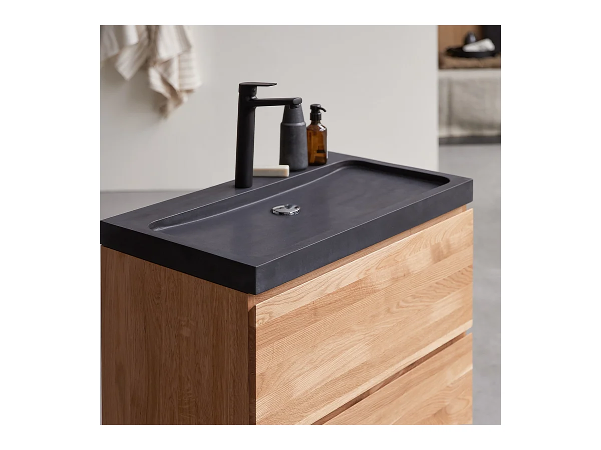 Meuble Salle de bain en bois de chêne et pierre de lave 80 Nova