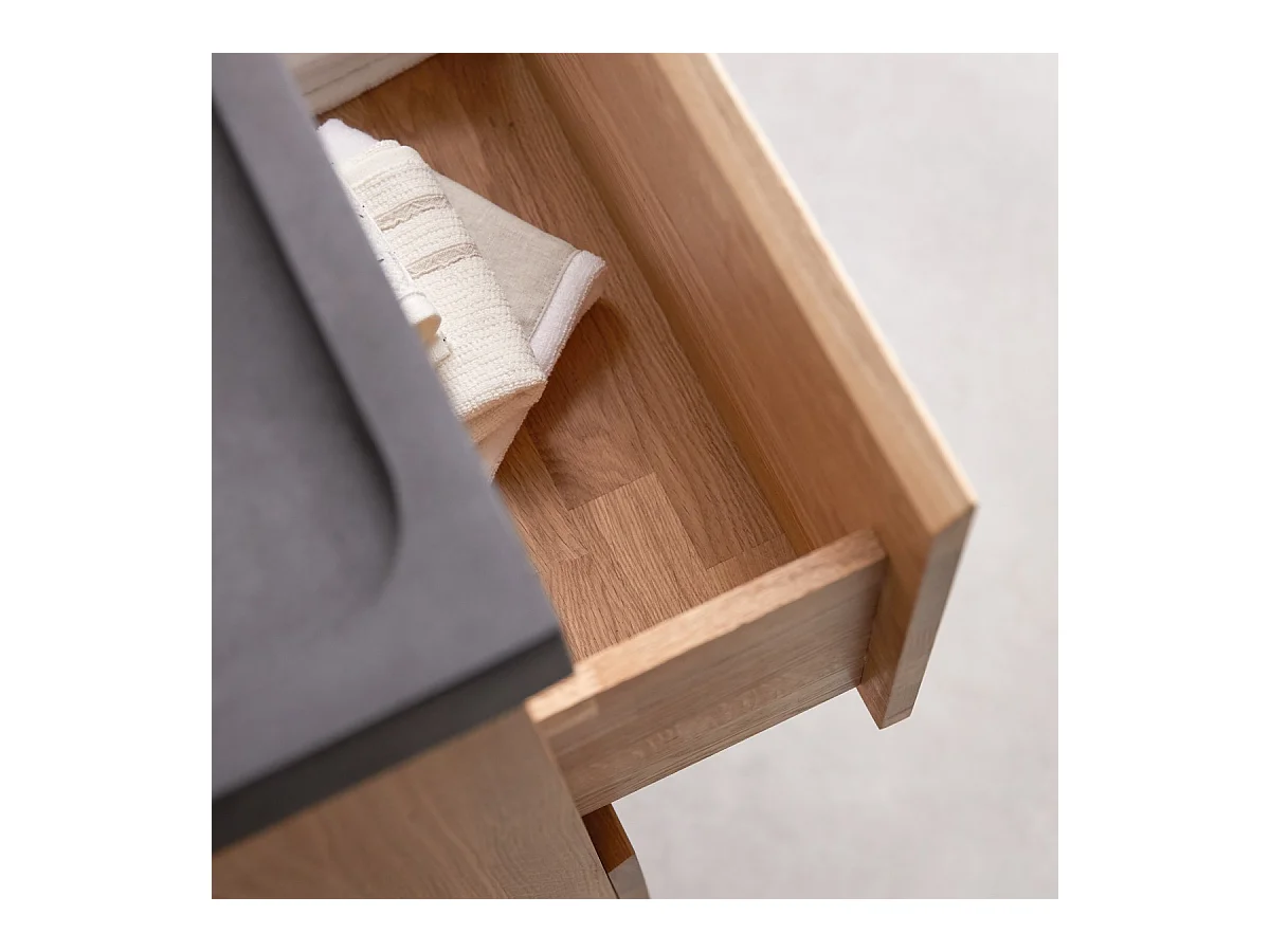 Meuble Salle de bain en bois de chêne et pierre de lave 80 Nova