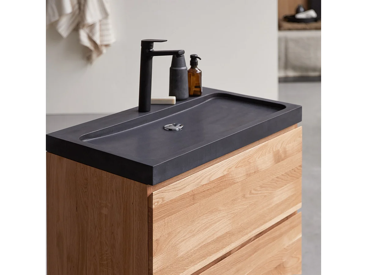 Badmöbel Nova aus Eichenholz und Lavastein 80