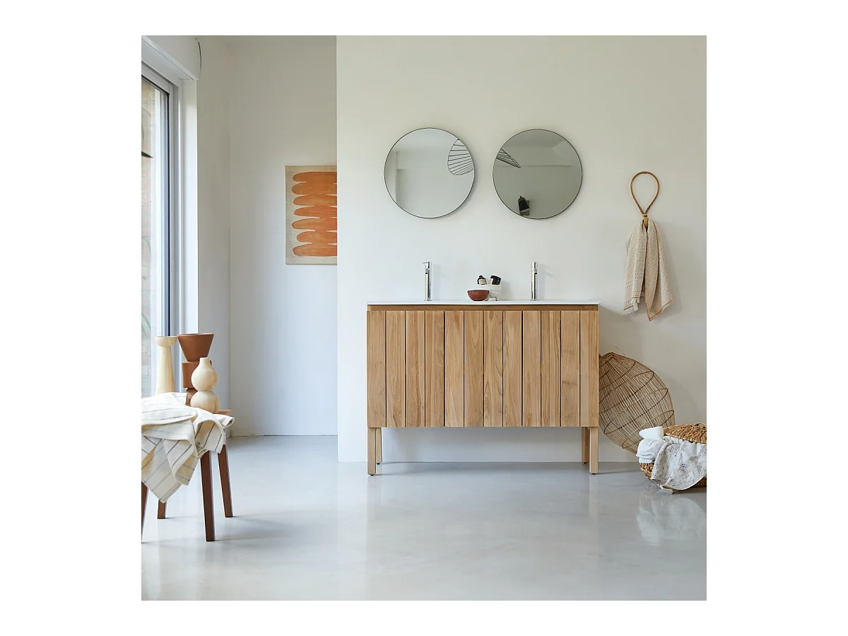 Mobili da bagno in legno di teak con lavabo in ceramica 120 Jill