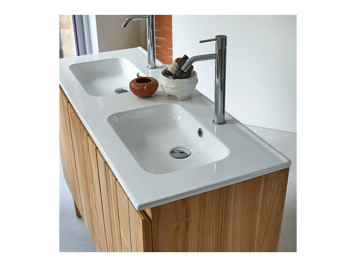 Mobili da bagno in legno di teak con lavabo in ceramica 120 Jill