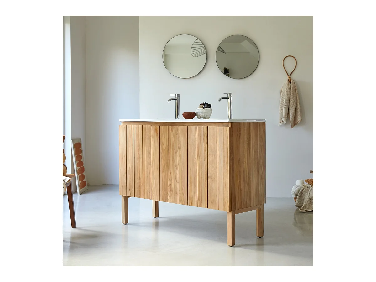 Mobili da bagno in legno di teak con lavabo in ceramica 120 Jill