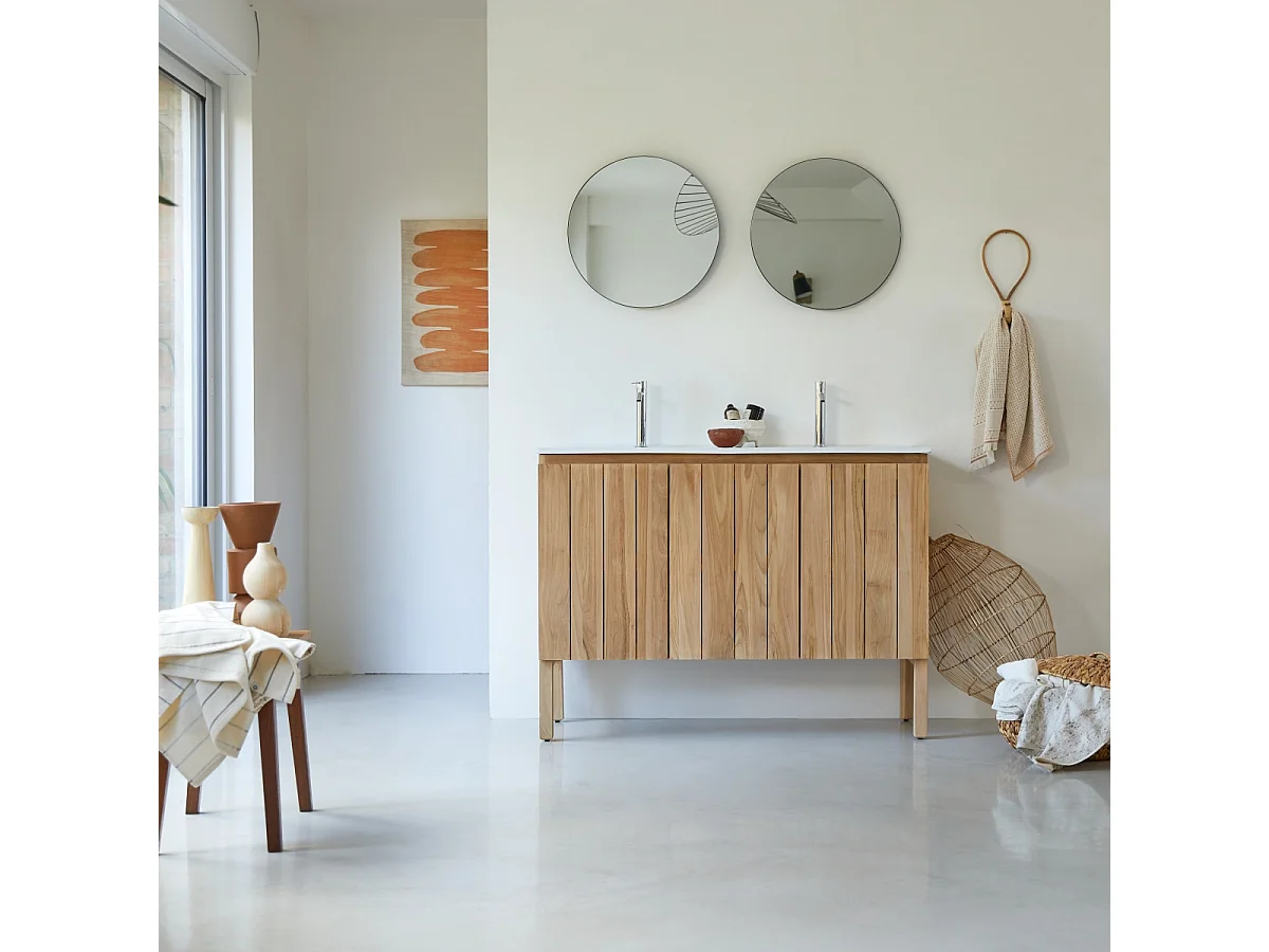 Mobili da bagno in legno di teak con lavabo in ceramica 120 Jill